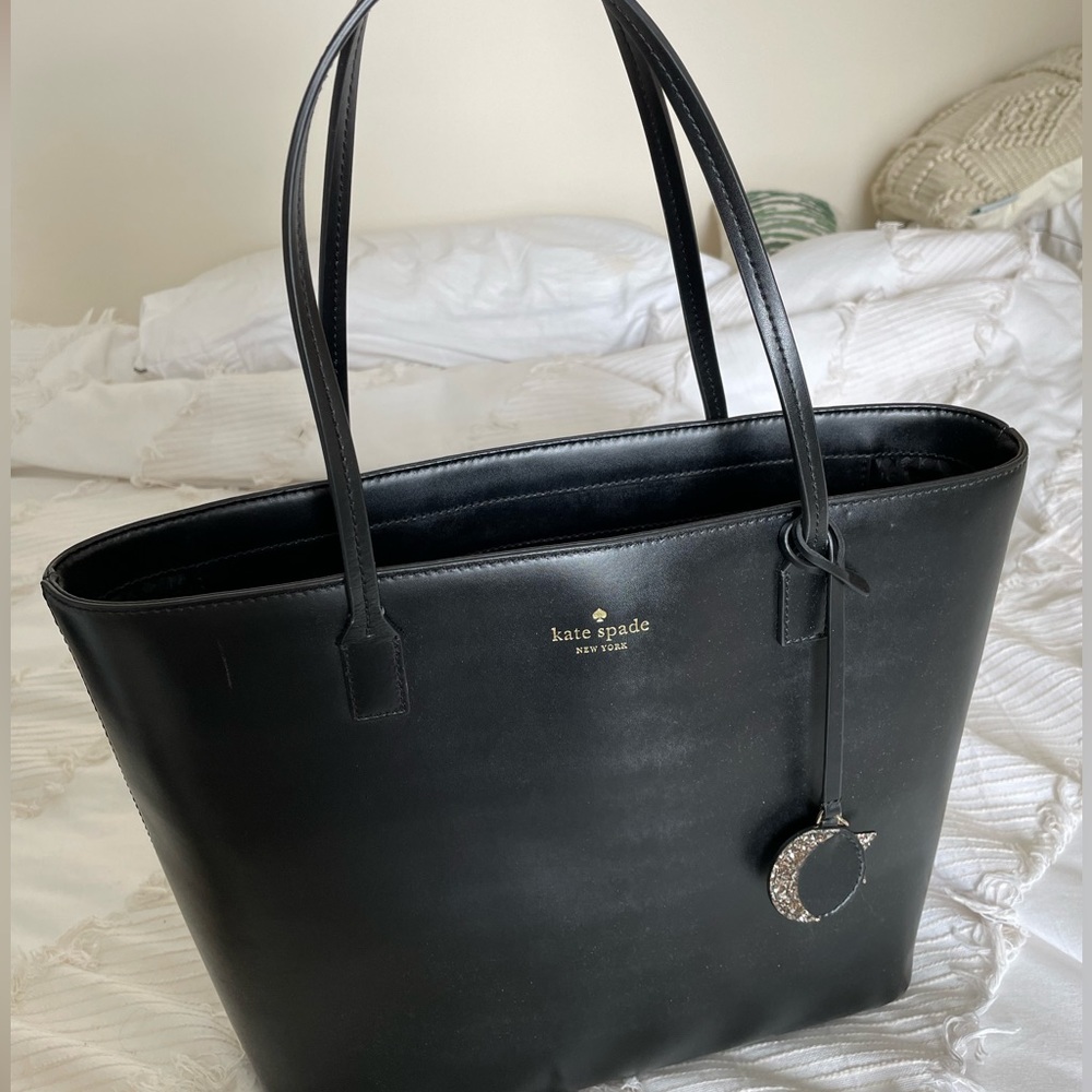 Kate Spade Kearny St Grecia Black Tote glitter star and moon fobs